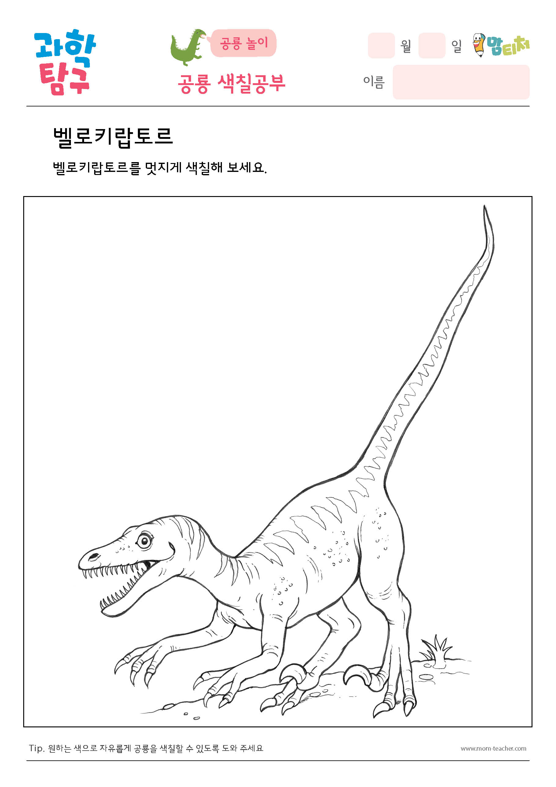 공룡색칠- 벨로키랍토스